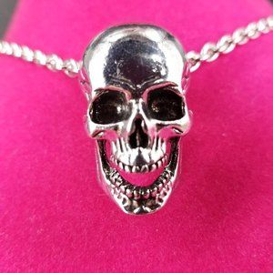 Large Skull Skeleton Pendant Stainless Steel 2" Silver Rock Metal Bike Goth Punk